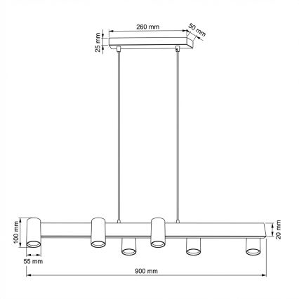 Brilagi - Lámpara colgante con cable SELE 6xGU10/30W/230V blanco/acabado en roble