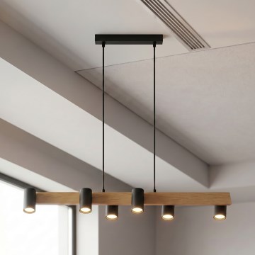 Brilagi - Lámpara colgante con cable SELE 6xGU10/30W/230V negro/acabado roble