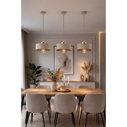 Brilagi - Lámpara colgante con cable SPRING 1xE27/60W/230V diámetro 20 cm beige/dorado