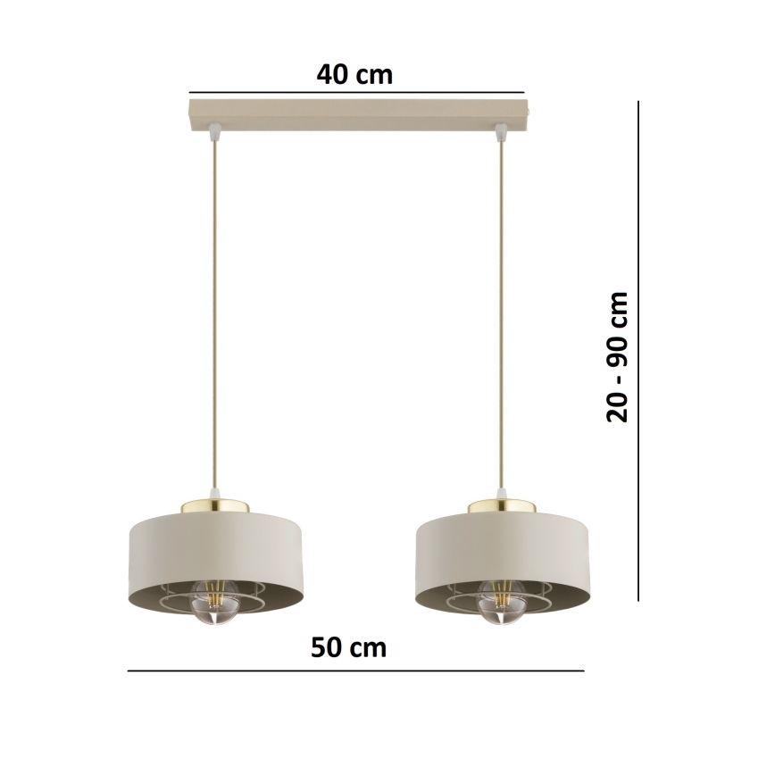 Brilagi - Lámpara colgante con cable SPRING 2xE27/60W/230V beige/dorado