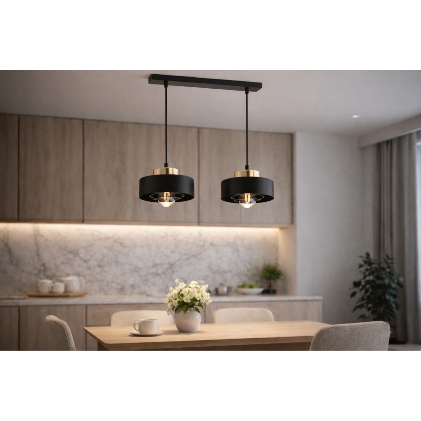 BRILAGI - Lámpara colgante con cable SPRING 2xE27/60W/230V negro/dorado