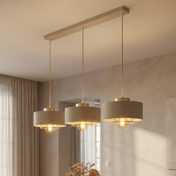 Brilagi - Lámpara colgante con cable SPRING 3xE27/60W/230V beige/dorado