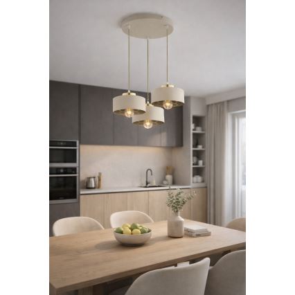 BRILAGI - Lámpara colgante con cable SPRING 3xE27/60W/230V beige/dorado