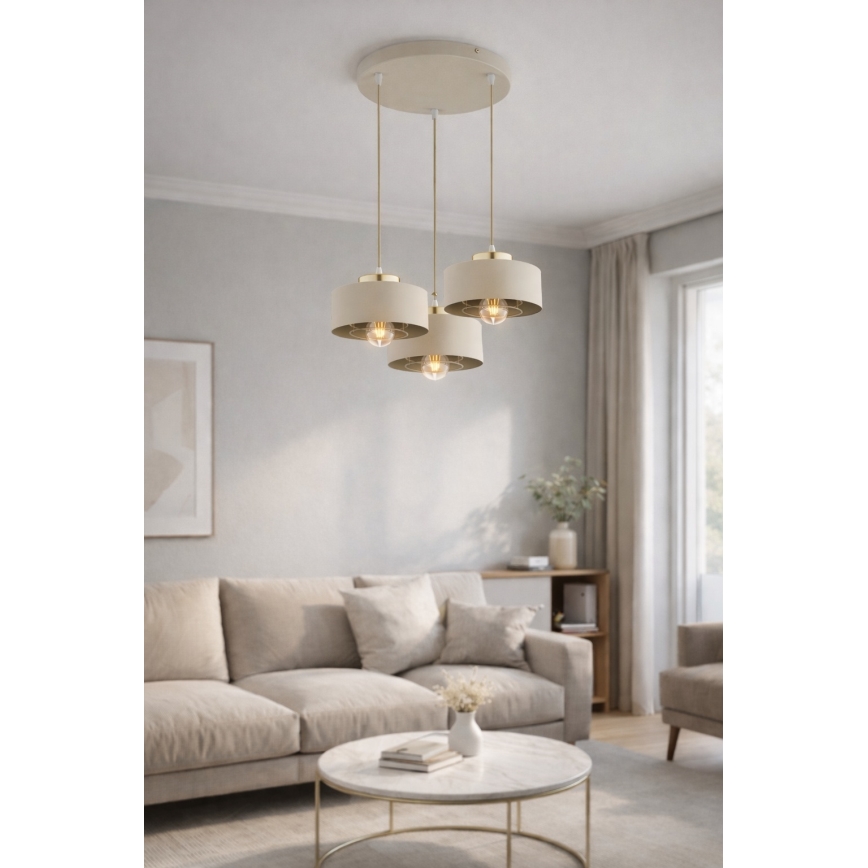 BRILAGI - Lámpara colgante con cable SPRING 3xE27/60W/230V beige/dorado