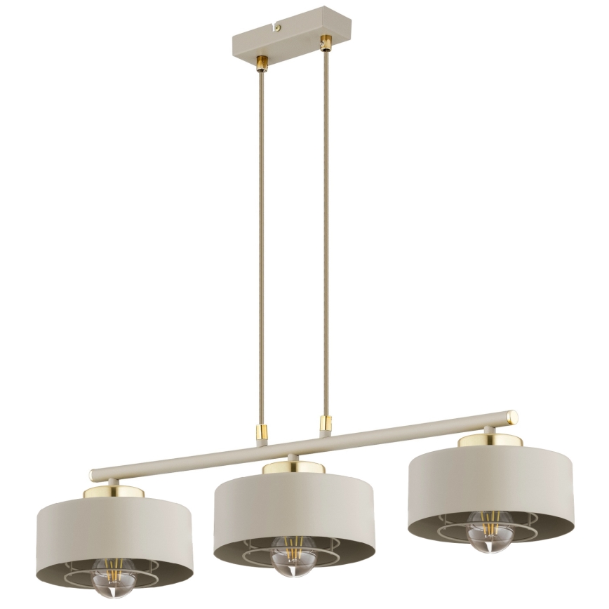 Brilagi - Lámpara colgante con cable SPRING 3xE27/60W/230V beige/dorado