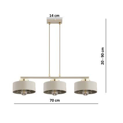 Brilagi - Lámpara colgante con cable SPRING 3xE27/60W/230V beige/dorado