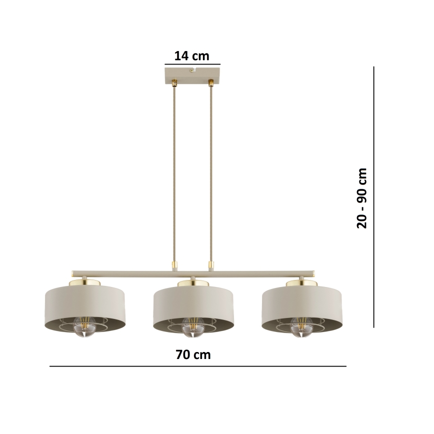 Brilagi - Lámpara colgante con cable SPRING 3xE27/60W/230V beige/dorado
