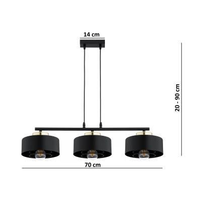 BRILAGI - Lámpara colgante con cable SPRING 3xE27/60W/230V negra/dorada