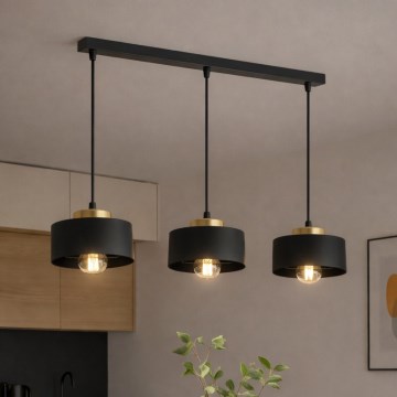Brilagi - Lámpara colgante con cable SPRING 3xE27/60W/230V negro/dorado