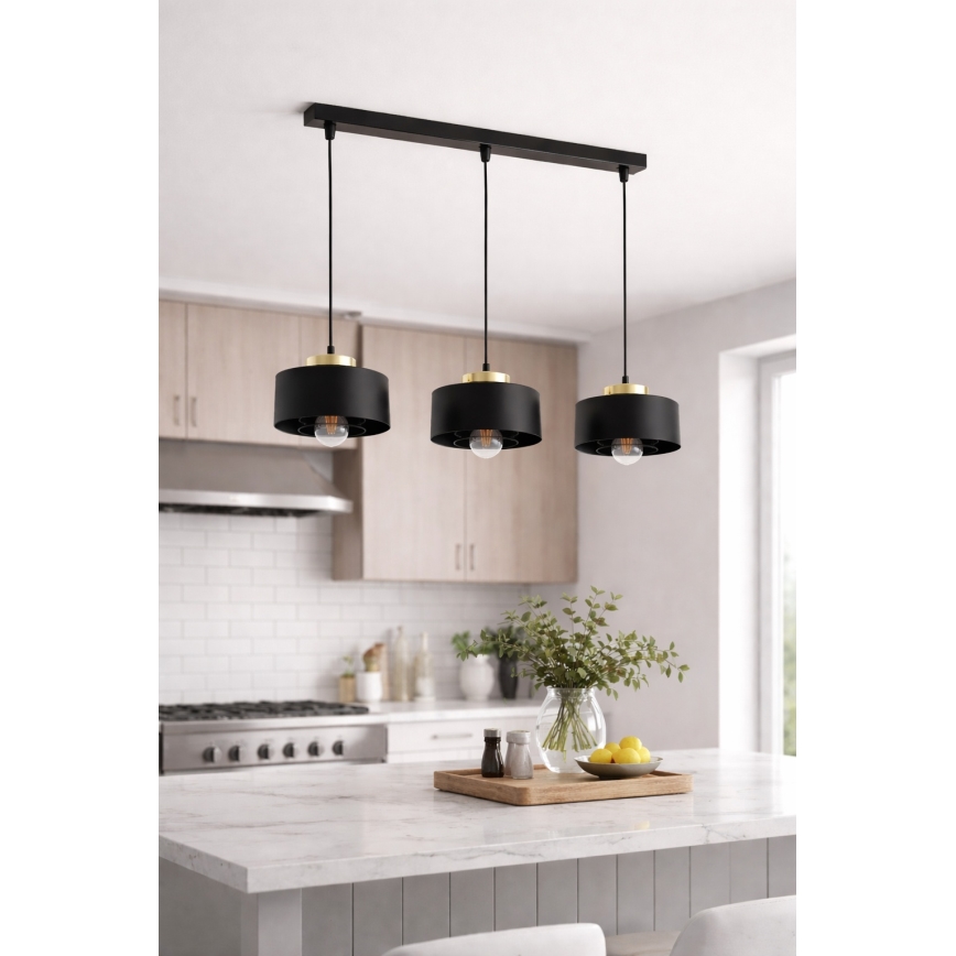 Brilagi - Lámpara colgante con cable SPRING 3xE27/60W/230V negro/dorado