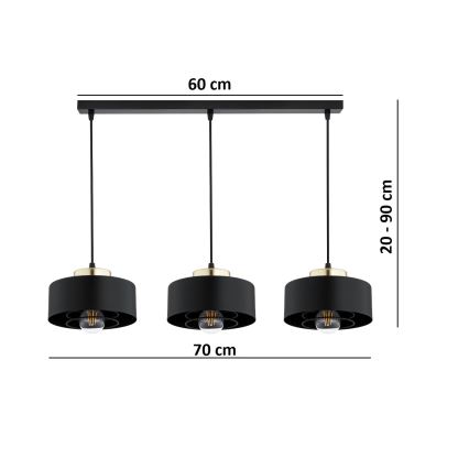 Brilagi - Lámpara colgante con cable SPRING 3xE27/60W/230V negro/dorado