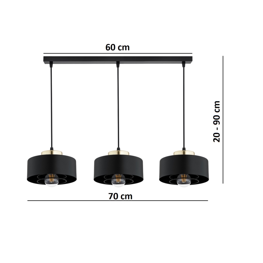 Brilagi - Lámpara colgante con cable SPRING 3xE27/60W/230V negro/dorado