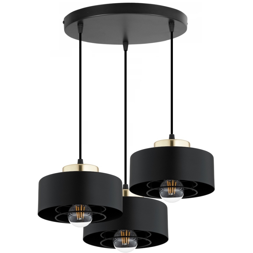 Brilagi - Lámpara colgante con cable SPRING 3xE27/60W/230V negro/dorado