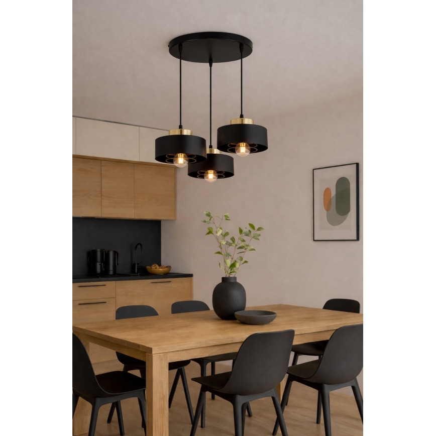 Brilagi - Lámpara colgante con cable SPRING 3xE27/60W/230V negro/dorado