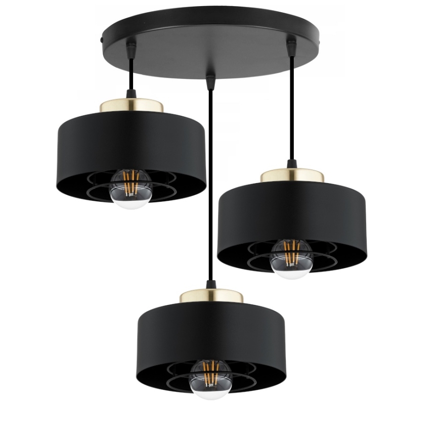 Brilagi - Lámpara colgante con cable SPRING 3xE27/60W/230V negro/dorado