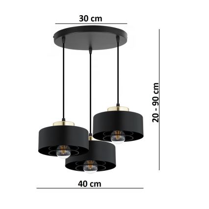 Brilagi - Lámpara colgante con cable SPRING 3xE27/60W/230V negro/dorado