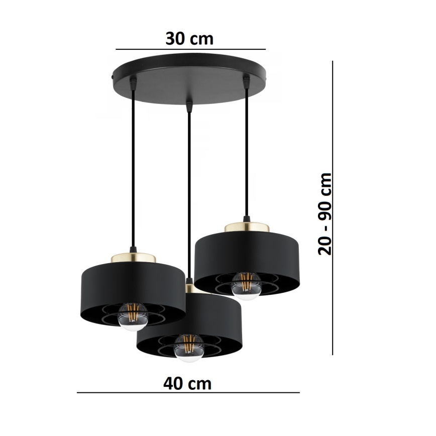 Brilagi - Lámpara colgante con cable SPRING 3xE27/60W/230V negro/dorado