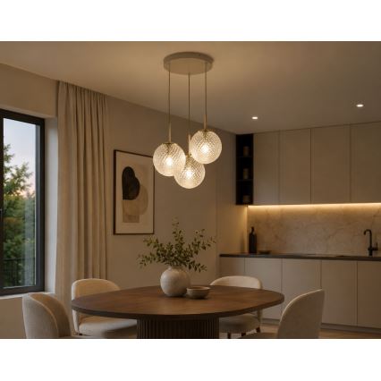 Brilagi - Lámpara colgante con cable STELLA 3xE27/60W/230V beige/dorado