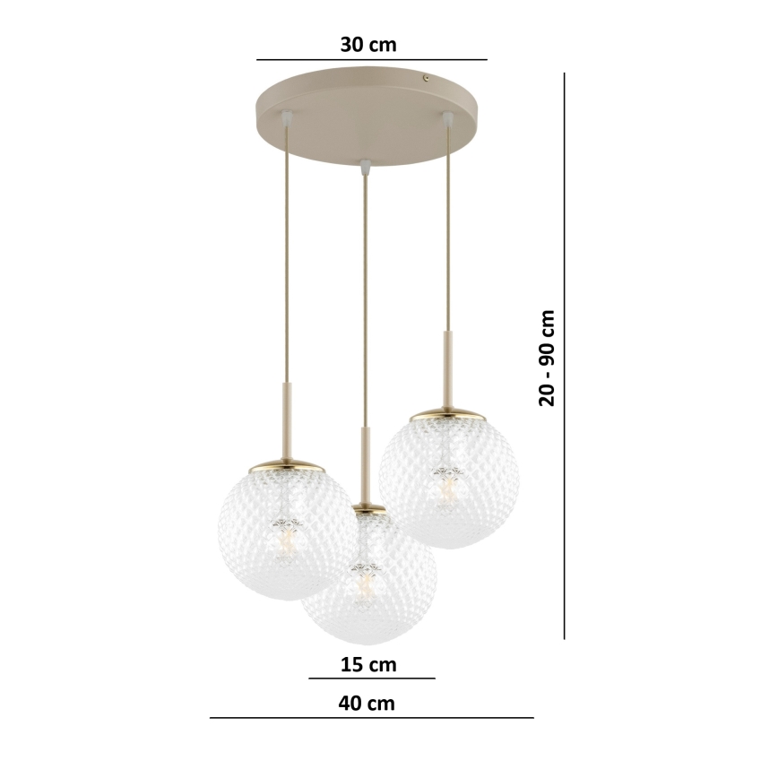 Brilagi - Lámpara colgante con cable STELLA 3xE27/60W/230V beige/dorado