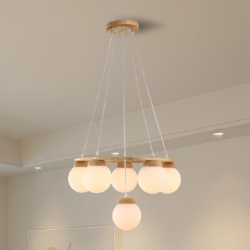 Brilagi - Lámpara colgante con cable VISBY WOOD 6xE27/60W/230V Ø 58 cm de madera