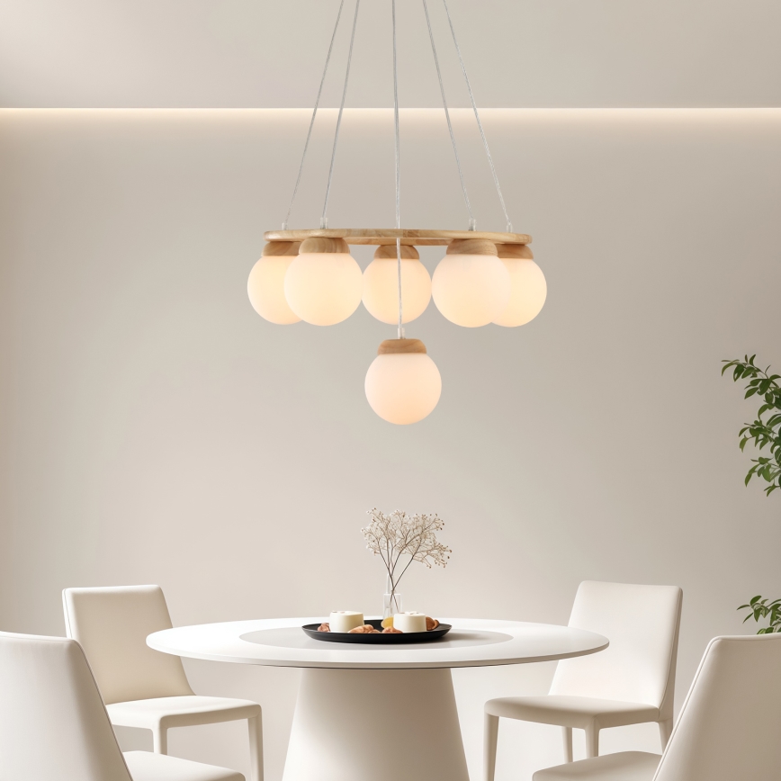 BRILAGI - Lámpara colgante con cable VISBY WOOD 6xE27/60W/230V Ø 58 cm de madera