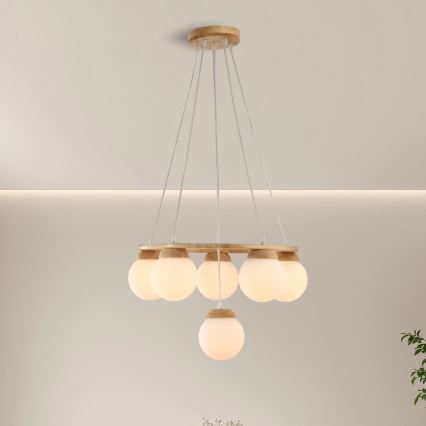 BRILAGI - Lámpara colgante con cable VISBY WOOD 6xE27/60W/230V Ø 58 cm de madera