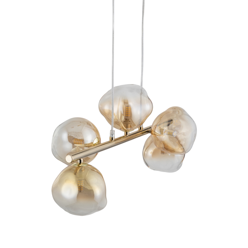 Brilagi - Lámpara colgante con cable VULCANO 5xG9/8W/230V dorada/beige ahumado