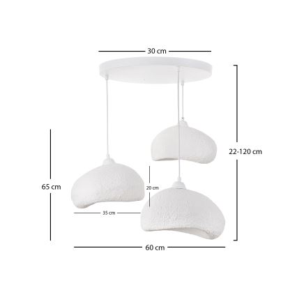 Brilagi - Lámpara colgante con cable WABI SABI 3xE27/40W/230V diámetro 60 cm blanca
