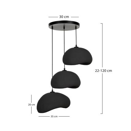 Brilagi - Lámpara colgante con cable WABI SABI 3xE27/40W/230V Ø 60 cm negra