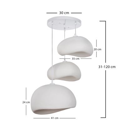 Brilagi - Lámpara colgante con cable WABI SABI 3xE27/40W/230V Ø 76 cm blanca