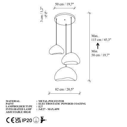 Brilagi - Lámpara colgante con cable WABI SABI 3xE27/40W/230V Ø 82 cm blanca