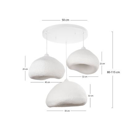 Brilagi - Lámpara colgante con cable WABI SABI 3xE27/40W/230V Ø 82 cm blanca