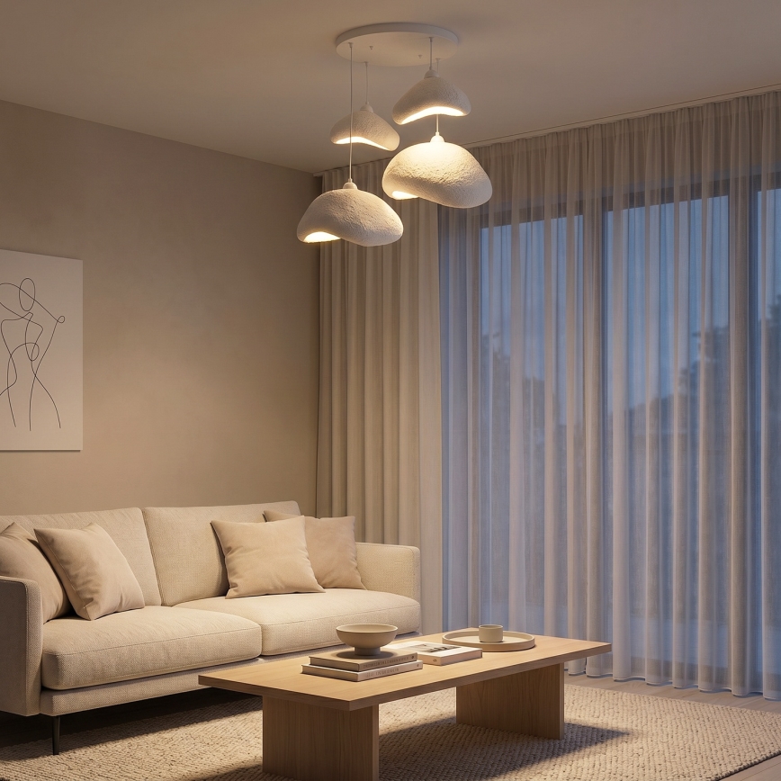 Brilagi - Lámpara colgante con cable WABI SABI 4xE27/40W/230V Ø 90 cm blanca