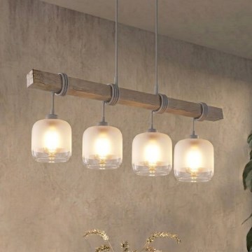 BRILAGI - Lámpara colgante con cable WOOD GLASS 4xE27/60W/230V pino/gris/blanco