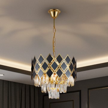 Brilagi - Lámpara colgante con cadena CRISTAL 5xE14/40W/230V Ø 38 cm dorado/negro
