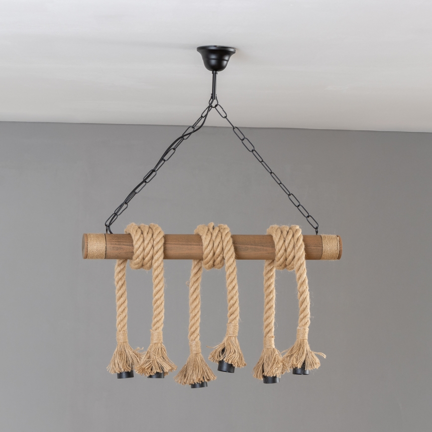 Brilagi - Lámpara colgante con cadena KOS 6xE27/60W/230V haya