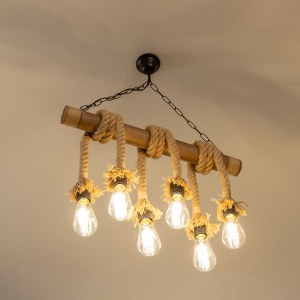 Brilagi - Lámpara colgante con cadena KOS 6xE27/60W/230V haya