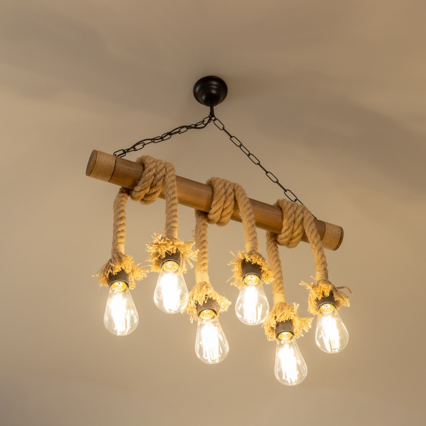 Brilagi - Lámpara colgante con cadena KOS 6xE27/60W/230V haya