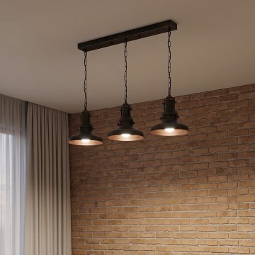 Brilagi - Lámpara colgante con cadena PYRONIC 3xE27/40W/230V bronce/pátina