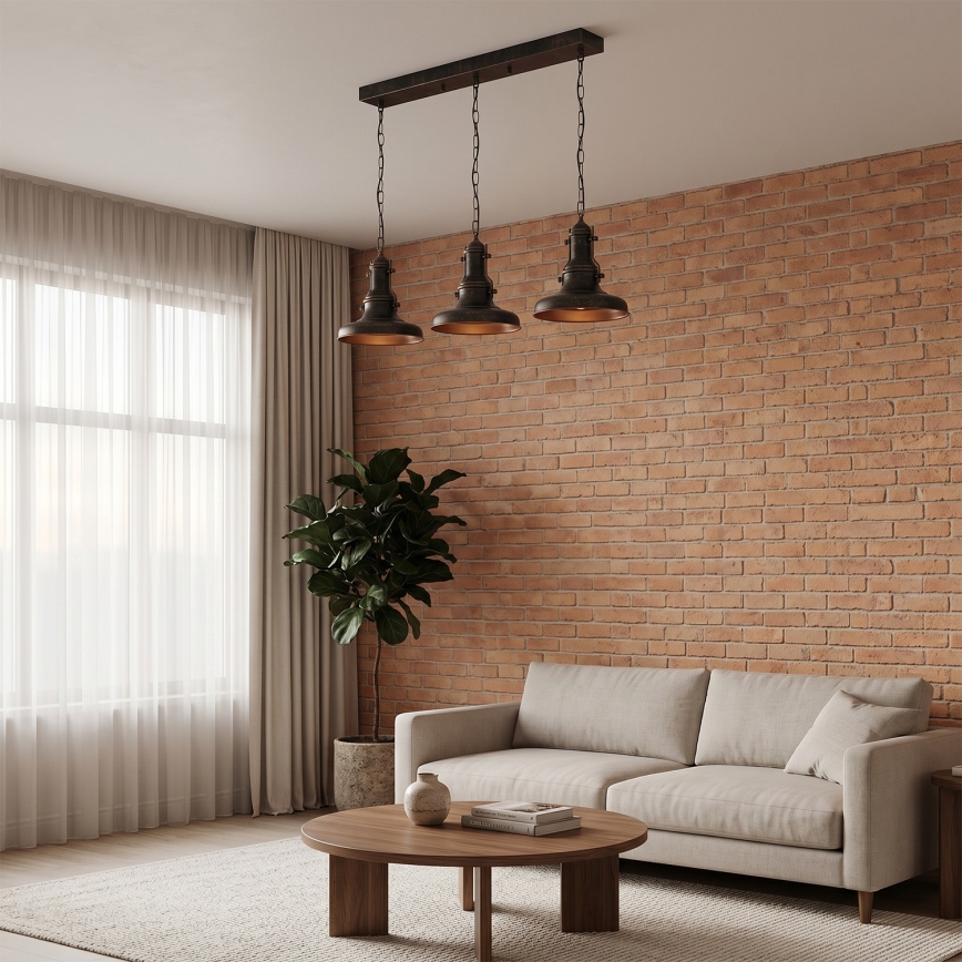 BRILAGI - Lámpara colgante con cadena PYRONIC 3xE27/40W/230V bronce/pátina