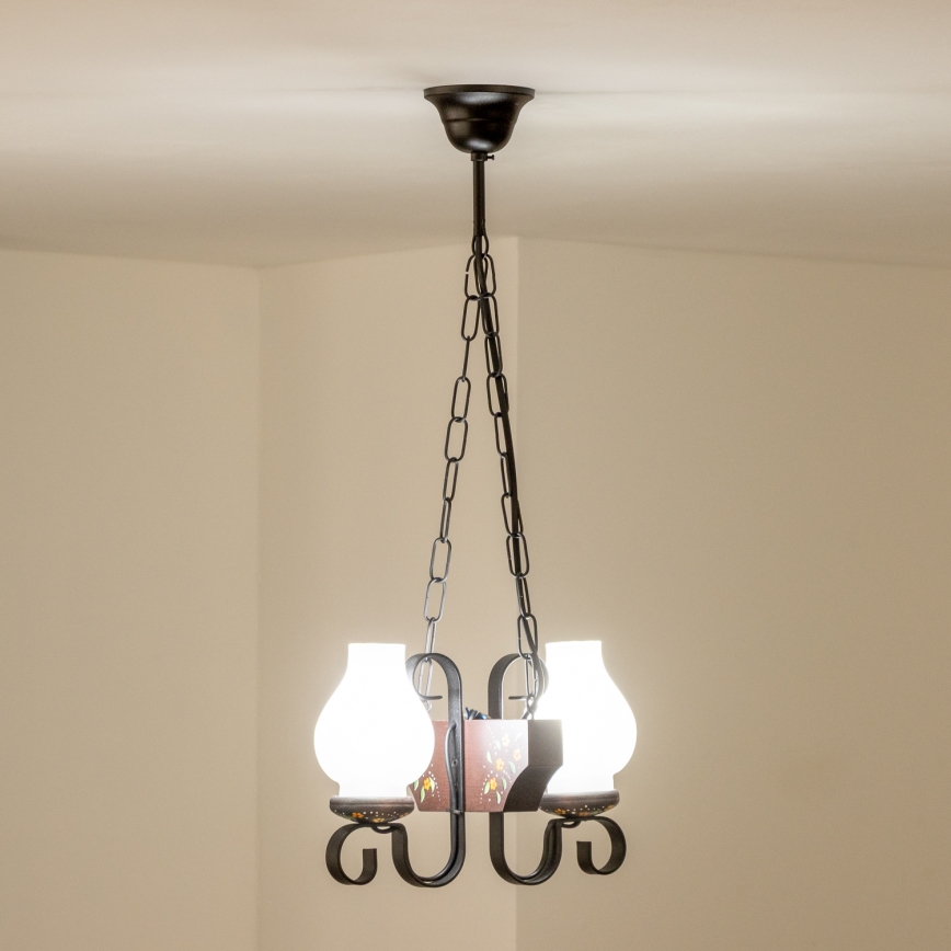 Brilagi - Lámpara colgante con cadena QUEEN 2xE14/40W/230V haya/wengué