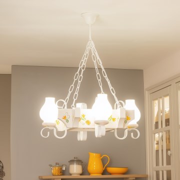 Brilagi - Lámpara colgante con cadena QUEEN 4xE14/40W/230V haya/crema