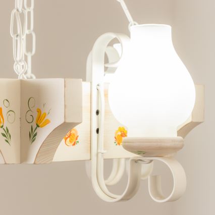 Brilagi - Lámpara colgante con cadena QUEEN 4xE14/40W/230V haya/crema