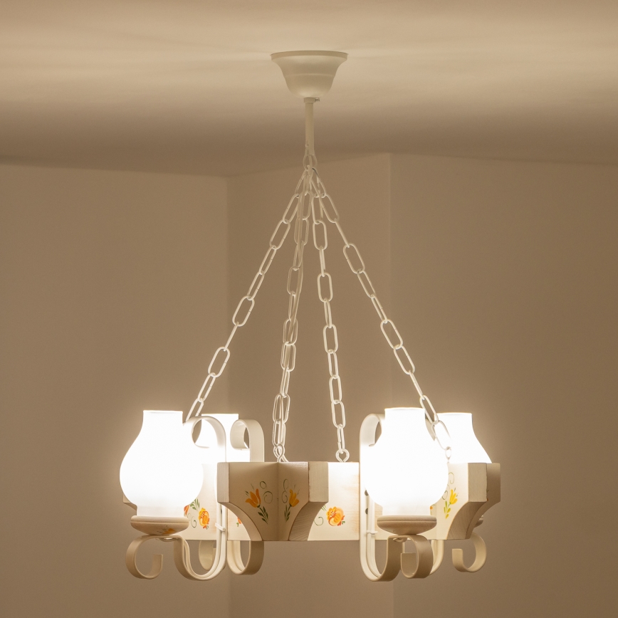 Brilagi - Lámpara colgante con cadena QUEEN 4xE14/40W/230V haya/crema