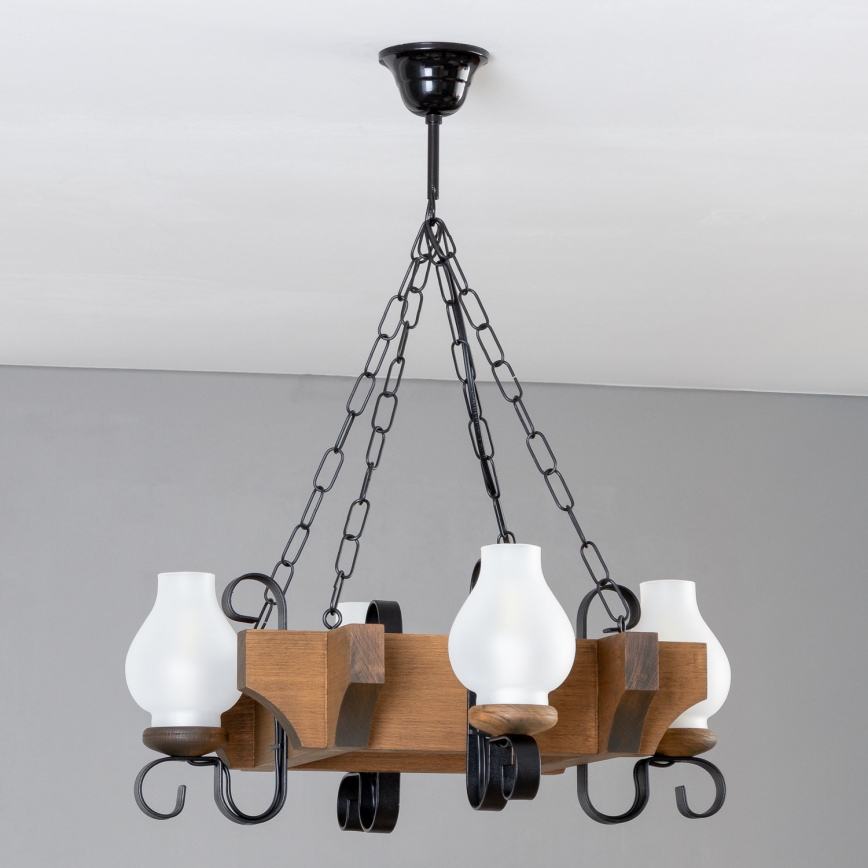 Brilagi - Lámpara colgante con cadena QUEEN 4xE14/40W/230V haya