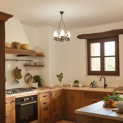 Brilagi - Lámpara colgante con cadena QUEEN 4xE14/40W/230V haya