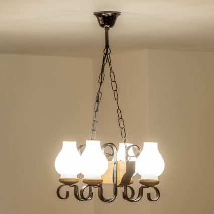 Brilagi - Lámpara colgante con cadena QUEEN 4xE14/40W/230V haya