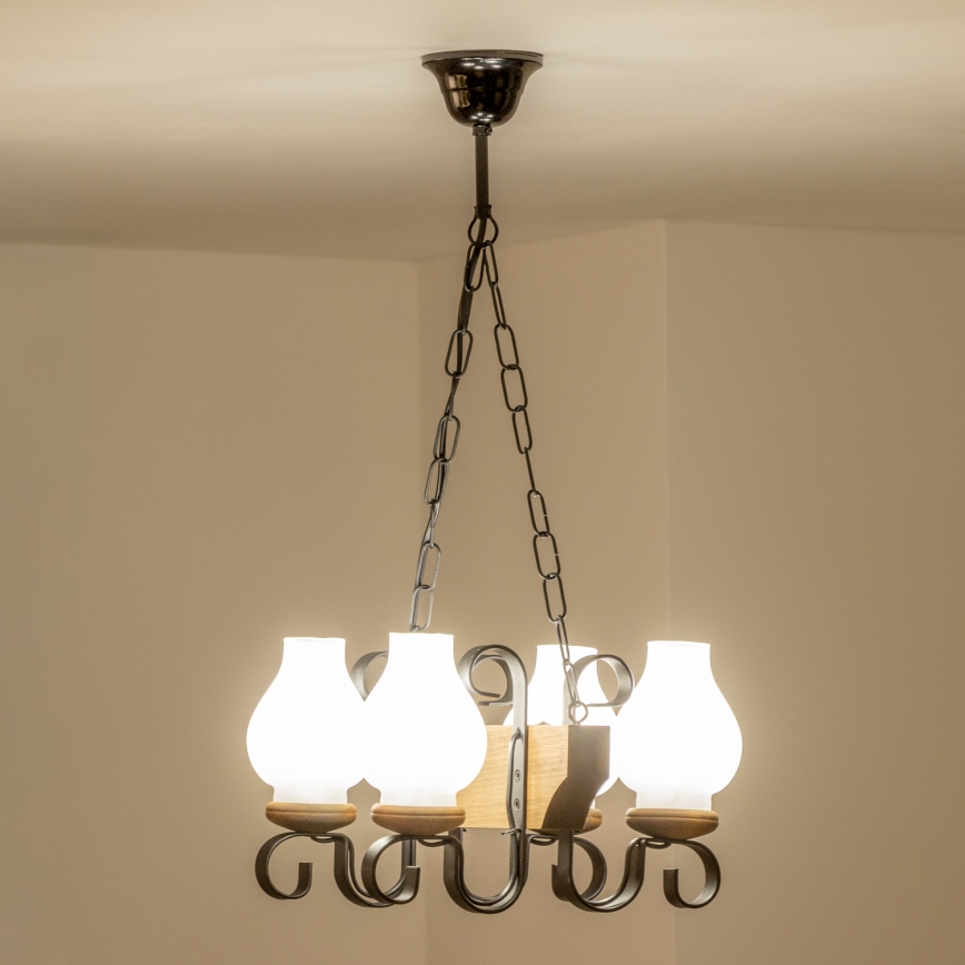 Brilagi - Lámpara colgante con cadena QUEEN 4xE14/40W/230V haya