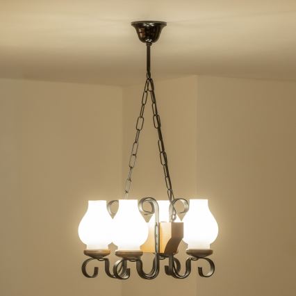 Brilagi - Lámpara colgante con cadena QUEEN 4xE14/40W/230V haya/nogal