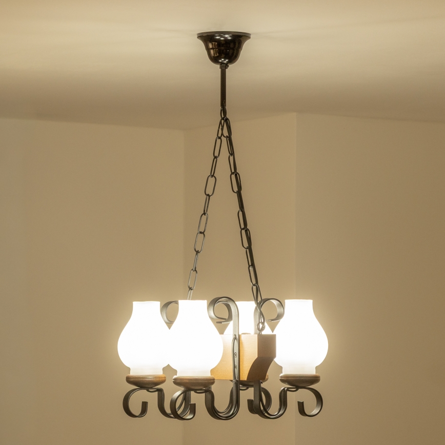 Brilagi - Lámpara colgante con cadena QUEEN 4xE14/40W/230V haya/nogal